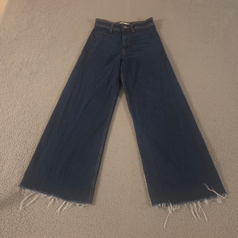 Zara Jeans Womens 6 Blue High-Waist Wide-Leg Raw Hem Denim Trousers Pants Casual